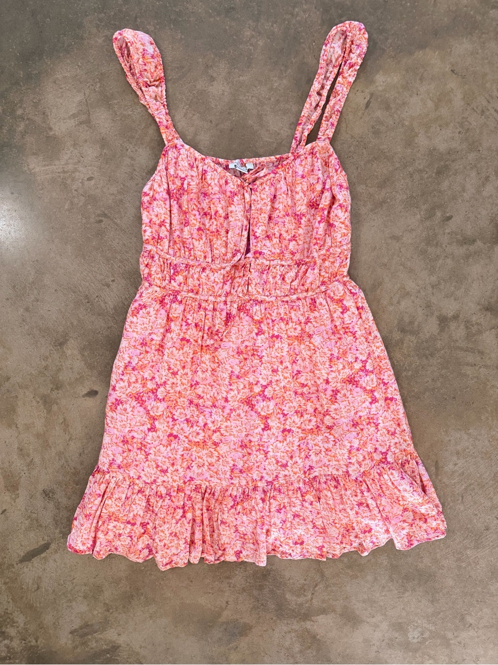 American Eagle Pink Floral Smocked Tie Front Mini Dress Size M (Fit S)